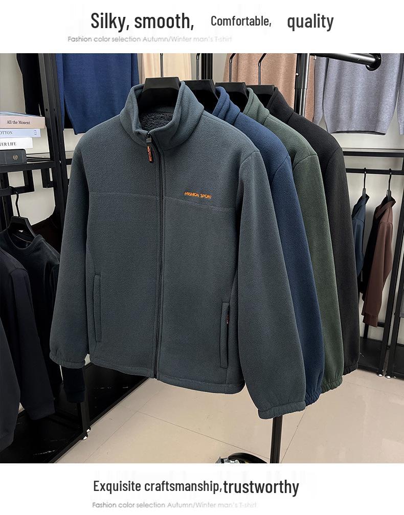 Woodpecker Men's Winter Polar Fleece Stand Collar Hoodie Double-Sided Berber Fleece Shell Jacket