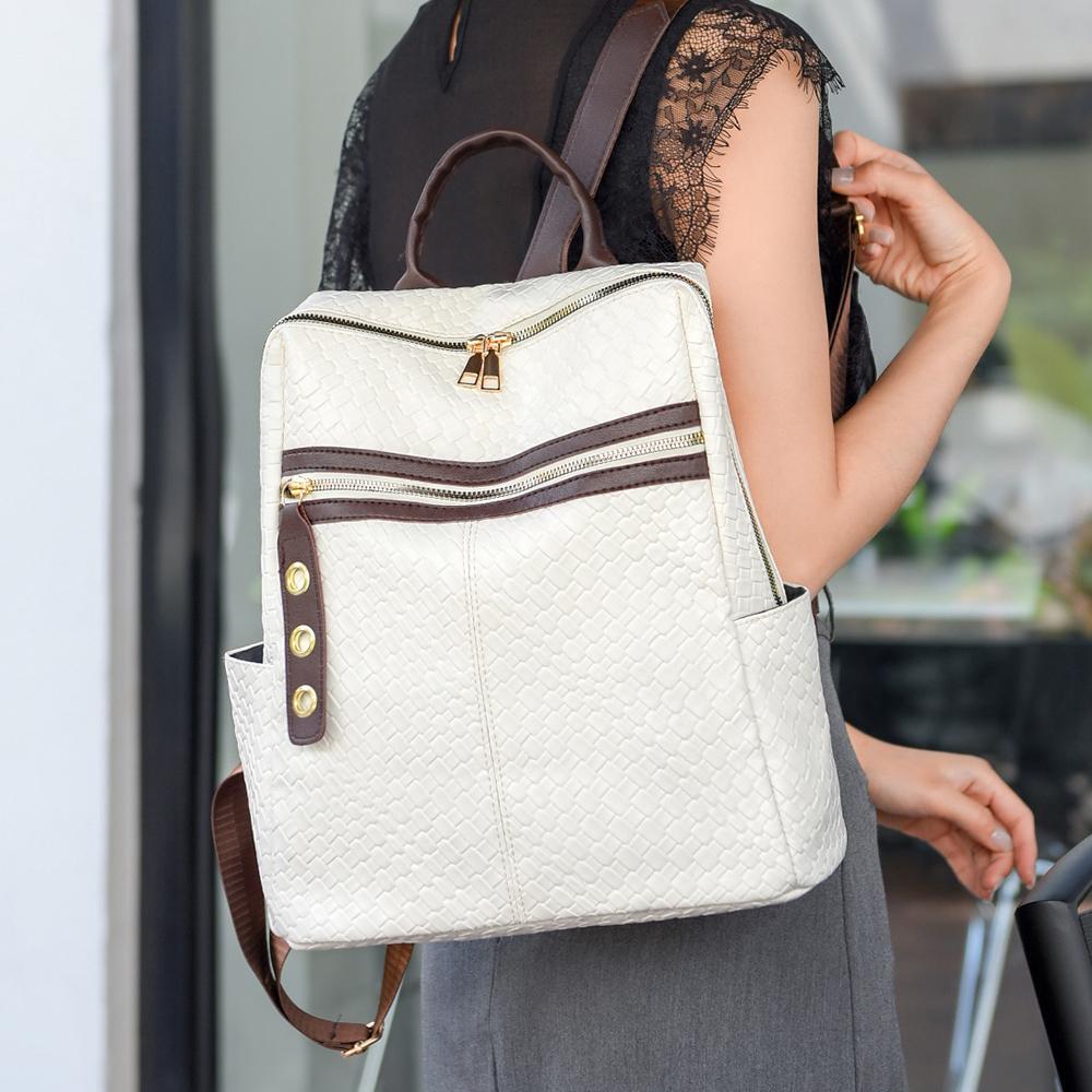 Contrast Backpack Women's Soft Leather Outdoor Travel Backpack