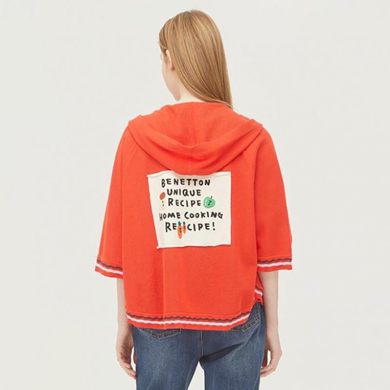  Benetton  Benetton Back Patch Knit Hooded Zip Up CaRdigan Bakca8431 Rd