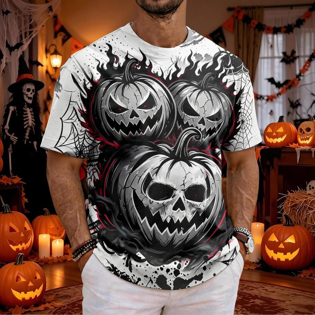 Men's Halloween Short Sleeve T-Shirt Casual Round Neck Top for Holiday Celebration