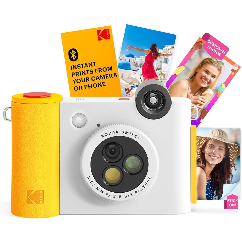 KODAK Smile+ 2-in-1 Digital Instant Print Camera & Wireless Bluetooth Photo Printer - 10MP, Special Effects Rotating Lens, Zink 2x3 Inch Adhesive Phot