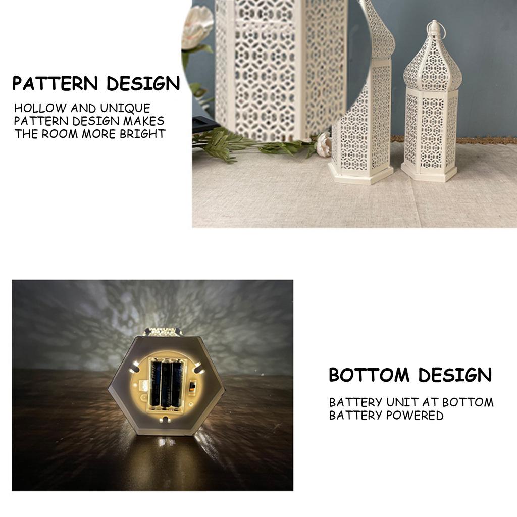 Lampada a Vento a LED Decorativa Stile Marocchino Lanterna a LED in Ferro con Motivo Traforato per Decorazione Romantica della Stanza