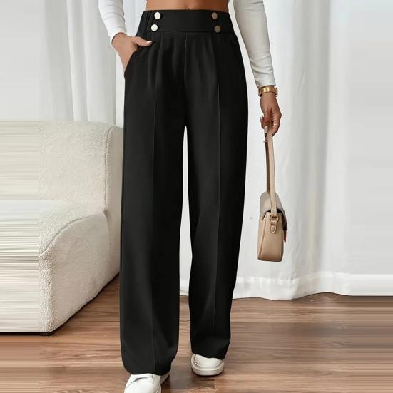 Damen Freizeithose Elastischer Hoher Bund Einfarbig Lange Hose mit Taschen Gerades Weites Bein Pendeln Arbeit Reisen Lässige Hose