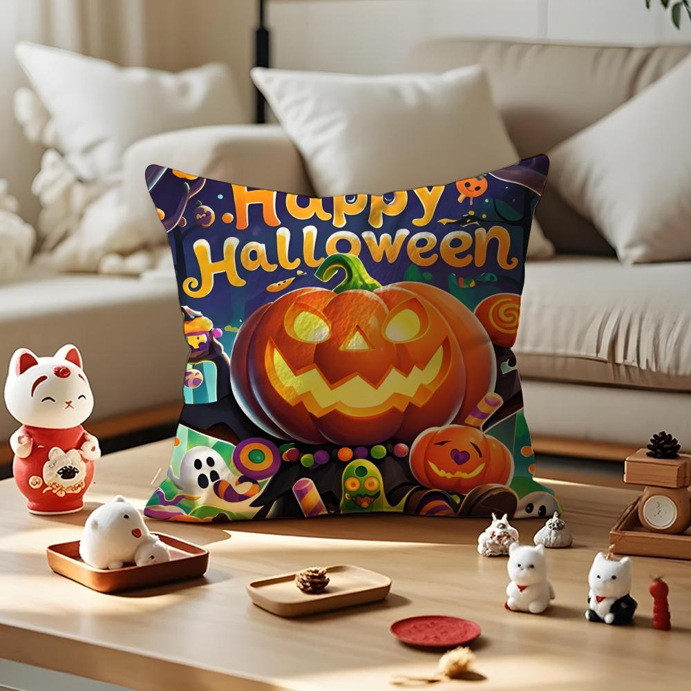 Halloween Cushion Cover Anti-dustmite Pillowcase Invisible Zipper Silky Short Plush Sofa Cushion Cover