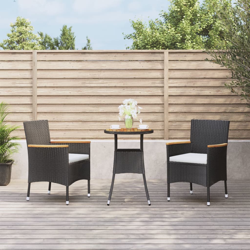 Vidaxl 3-Cz. Garden Bistro Furniture Set With Cushions, Black