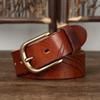 Hand-Carved Trendy Personalized Retro Belt Men'S Genuine Leather Pure Cowhide Casual Versatile Copper Buckle Jeans Belt