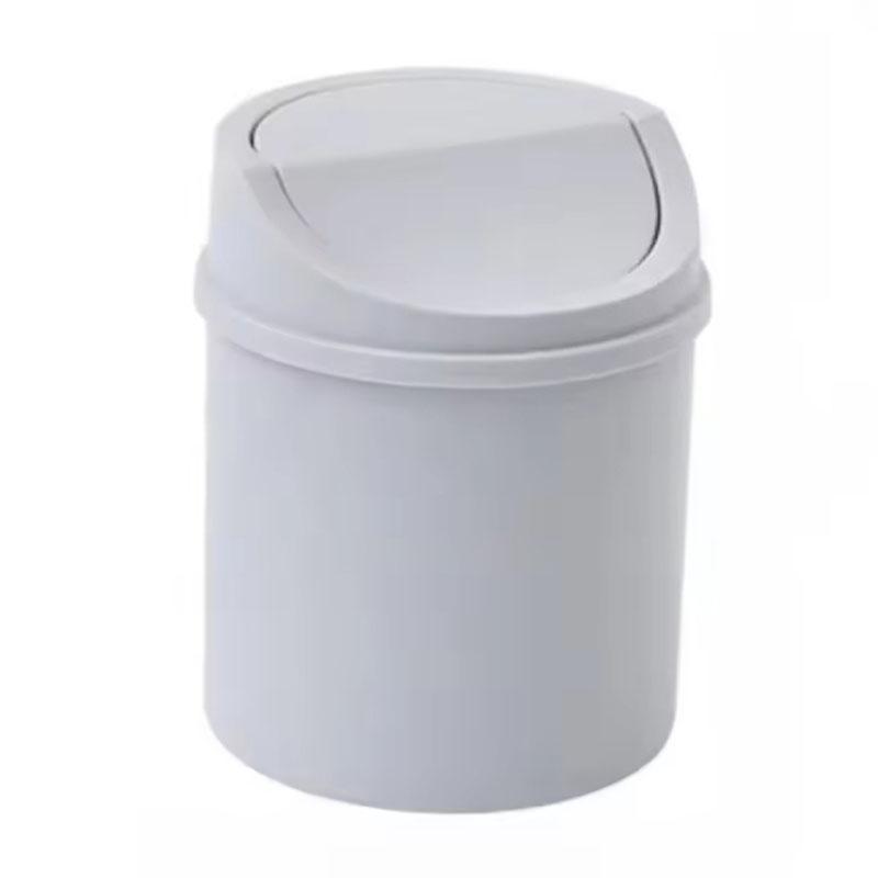 

1pc Mini Desktop Trash Can with Lid - Cylindrical Tabletop Waste Bin, Easy To Clean Screw-Off Cap for Office and Coffee Bar сірий колір