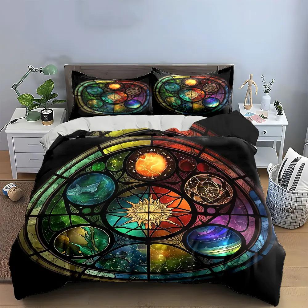 "Colorful Stained Glass Decoration Set" Soft Comfortable Duvet Cover Bedding Set Included 1*Duvet Cover & 2*Pillowcases gift