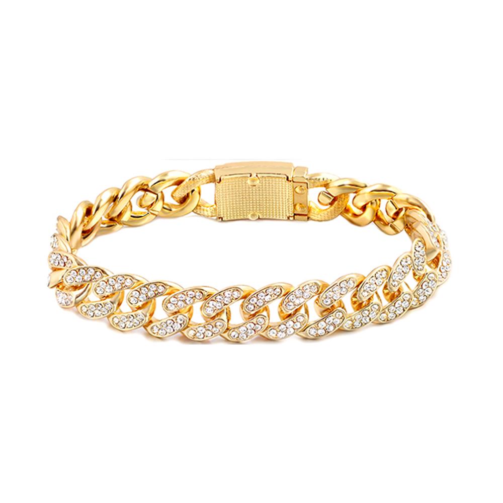 7/8/9inch Prong Miami Cuban Link Chain Bracelets for Women 2 Row Rhinestone Cuban Chain Bracelet Wristband Trendy Jewelry Gifts