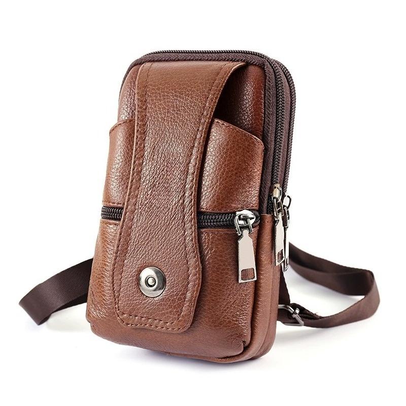 Genuine Leather Crossbody Phone Bag, Belt Pouch Phone Holster for Men, Multi-Pocket Waist Bag with Zipper , Card Holder, Hands-Free EDC Travel Wallet