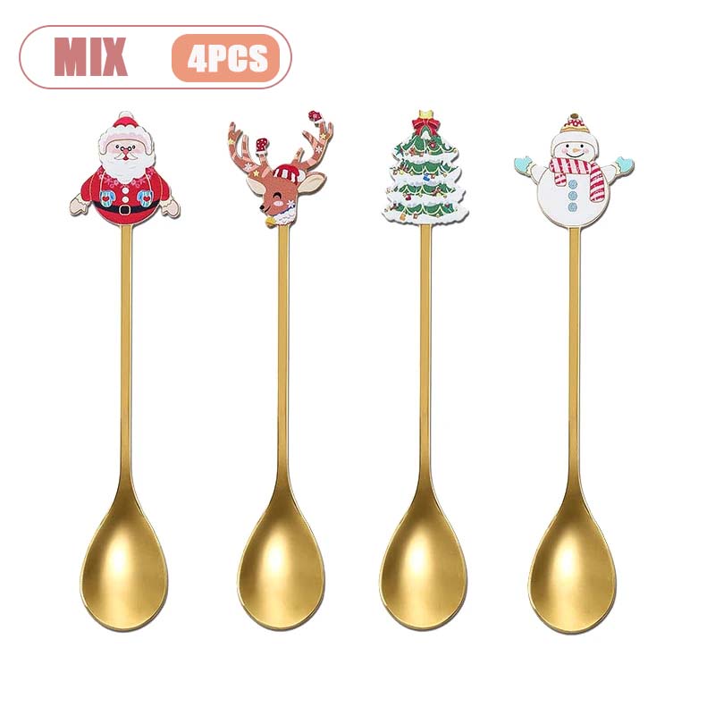 1-10pz Natale Acciaio Inossidabile Posate Cucchiaino Mescolabarbe Babbo Natale Cucchiaino da Dessert Utensili da Cucina Regalo Festivo Stoviglie