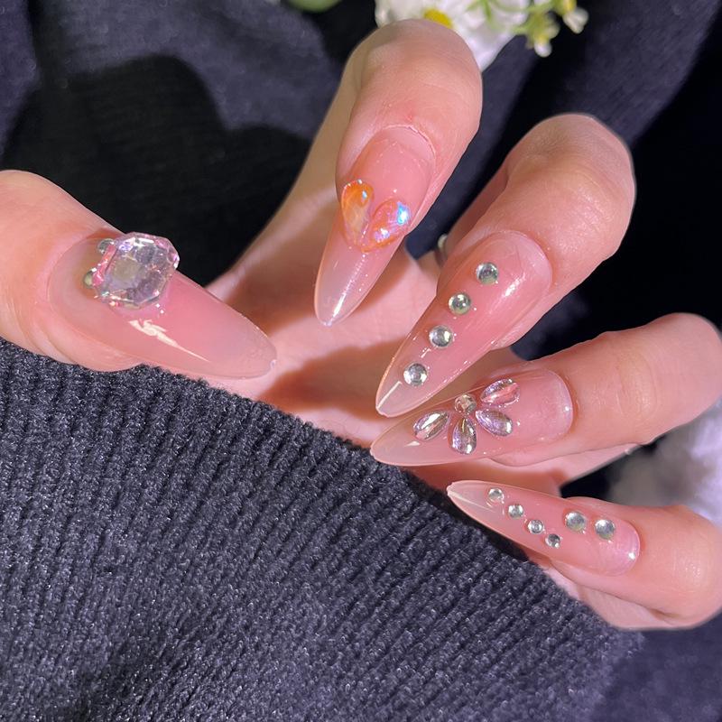 

Diamond Blush Handmade Press-On Nails: High-End Whitening Nail Art Tips for a Hot Girl Look Handmade Nails XS Size, 10 pieces/bag