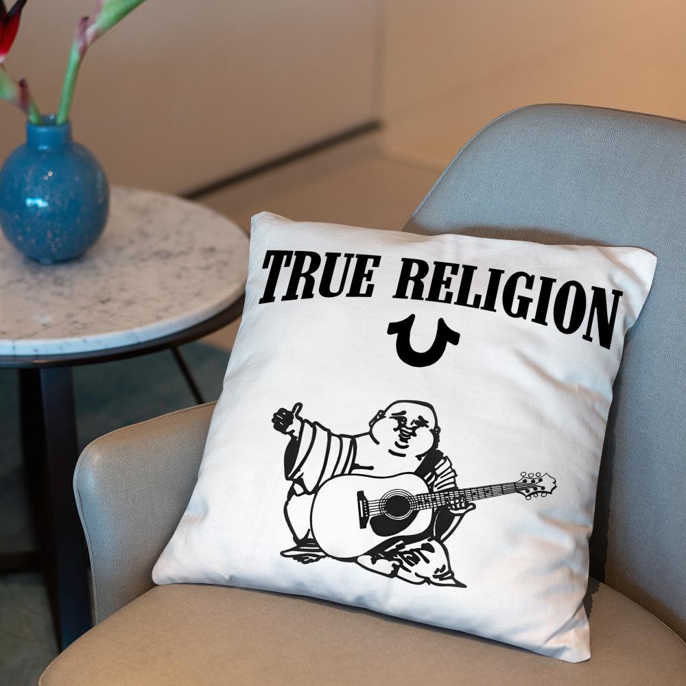 jeans T-True ReligionS logo Cushion Cover 2-in-1 Reversible Plush Pillow Cover | Car/Sofa/Bed | Perfect Gift