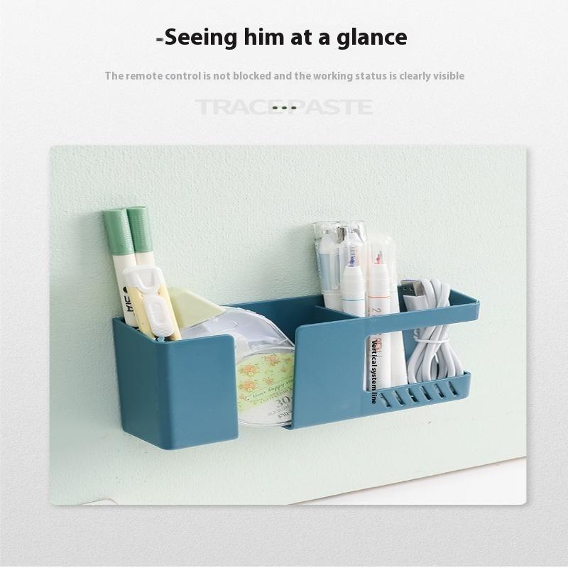 1Pc Wall-Mounted Non-Punching Remote Control Storage Box Rack Tv Mobile Phone Rack