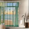 Strand-Sonnenuntergang Duschvorhang, Ozeanblick & Schmetterlinge durch Fenster Design, Lichtbeständiges Polyester, Küstenbad Dekoration