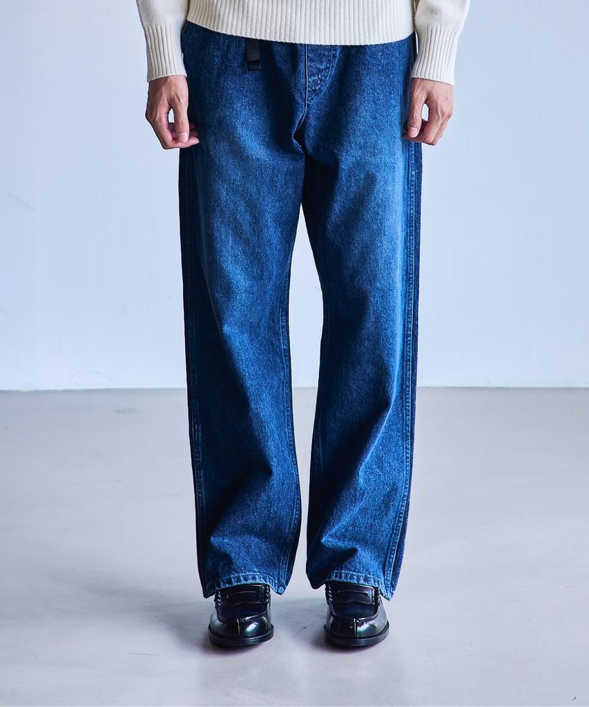MANNERGRAM Elastic Waist Straight Denim Pants Loose Fit_Fit5 Medium Blue