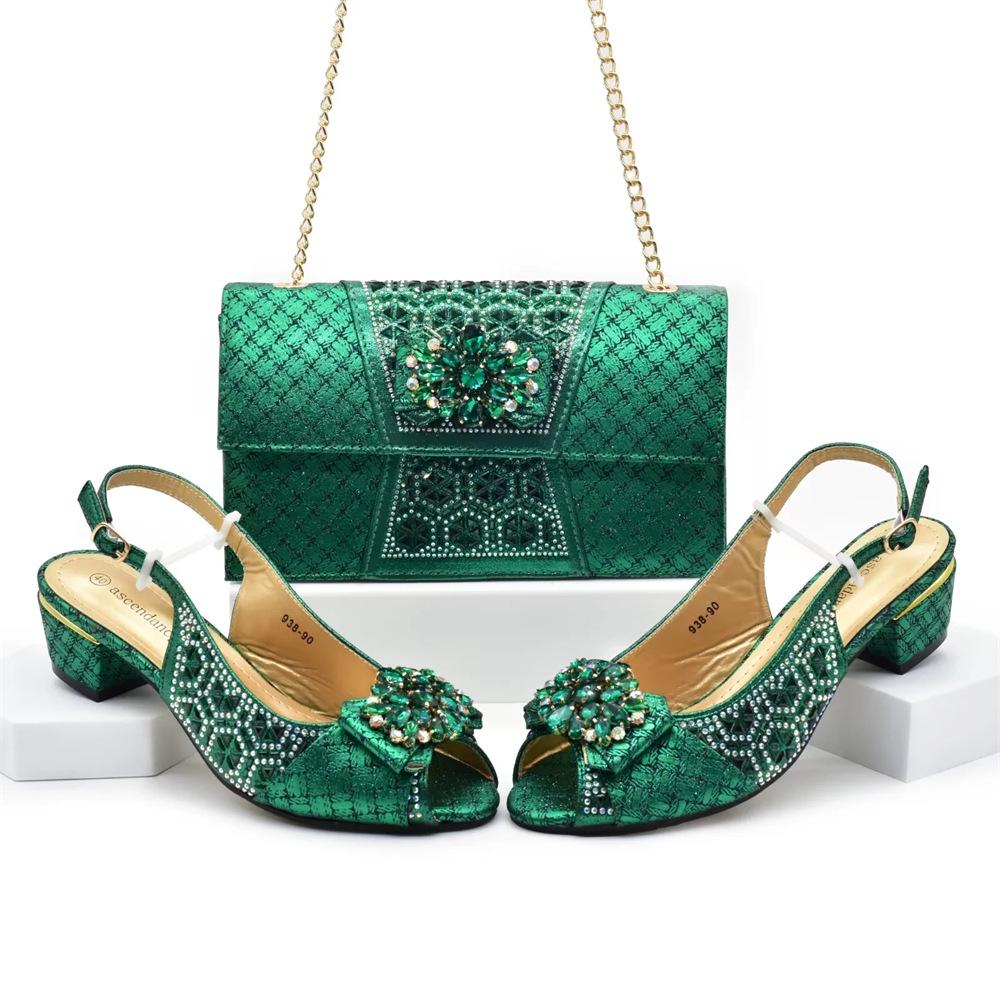 Sandalias de Tacón Alto con Bolsa para Zapatos Italiana, Adorno de Pedrería y Hebilla Floral para Bodas y Fiestas
