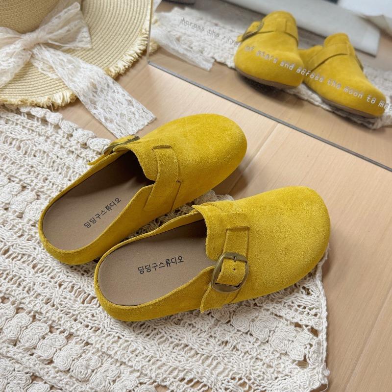Bamuxiu early spring thick bottom new ugly cute big head half slippers women's anti-velvet bag head drag casual slippers