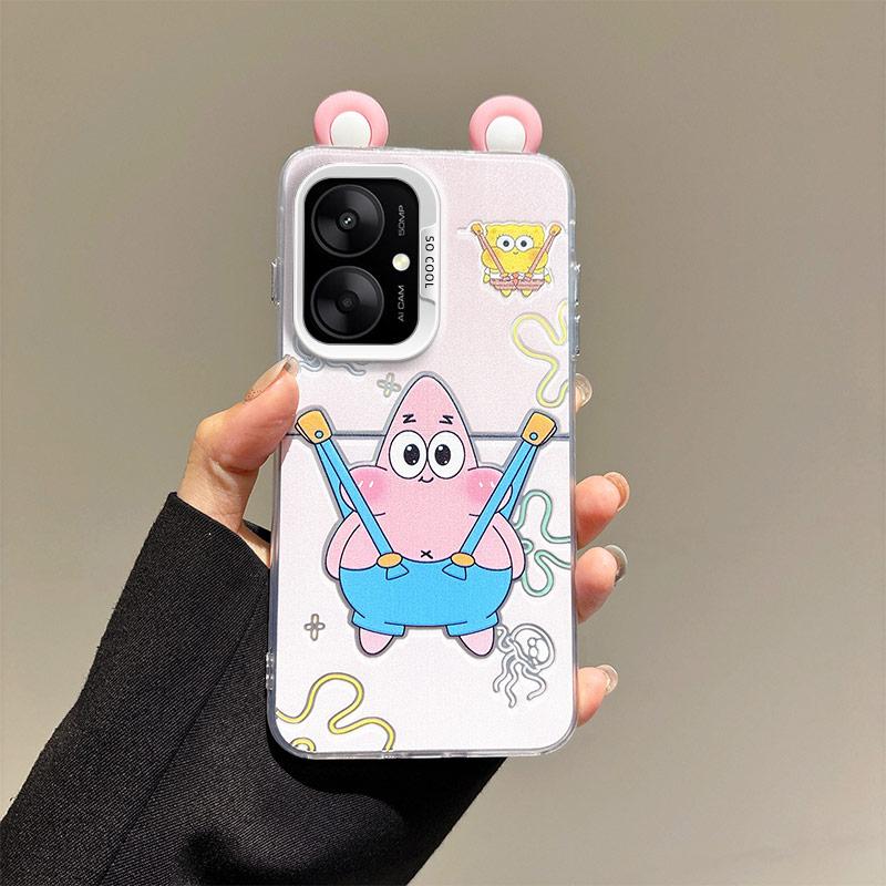 KEYSION Urocze etui z uszami i kreskówką dla Redmi 13C 4G 5G ze smyczą Miękkie silikonowe+PC Odporne na wstrząsy etui na telefon dla Xiaomi POCO C65