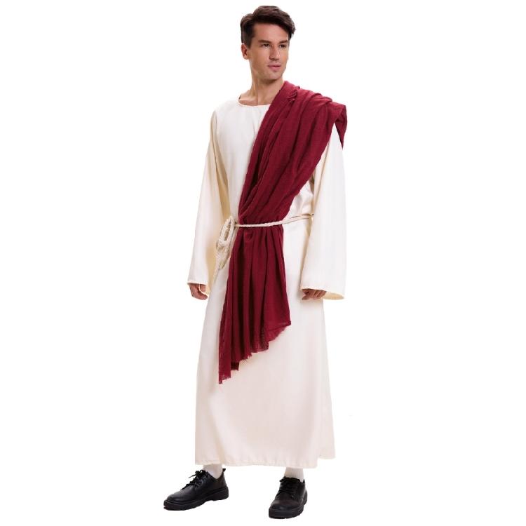 Men's Muslims Dress Caftan Robe Long Sleeve Stand Collar Jubba Thobe Man Leisure Dress Thobe with Arab Head Scarf Rope