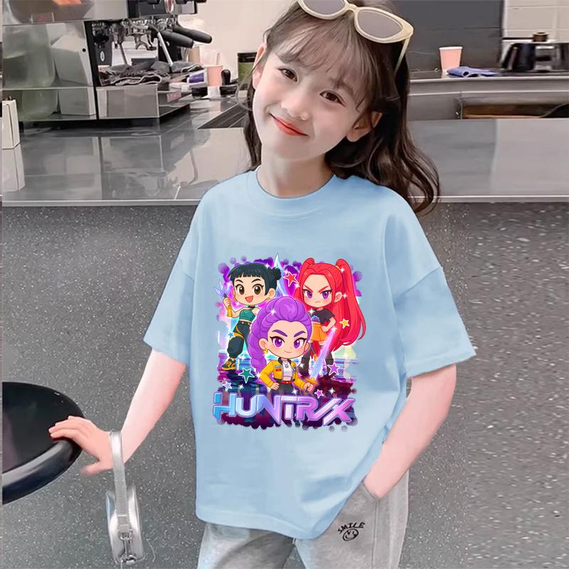 Kids Kpop Demon Hunters Children's T-Shirt Short Sleeve T-shirt Cute Kpop Demon Hunters Tiger Harajuku Tshirt for Boys Girls