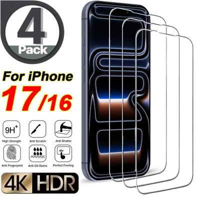 4Pcs Tempered Glass for IPhone 17 16 Pro Max Plus 17Air Screen Protector for iPhone 16Pro 17Pro Protective Glass Film