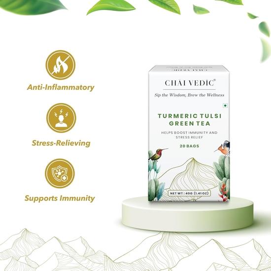 Samaara Chai Vedic Tea | Turmeric Tulsi Green Tea | 20 Tea Bags | Pack of 3