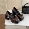 Red French thick heel small high heels women's 2025 new summer skirt retro Mary Jane small leather shoes