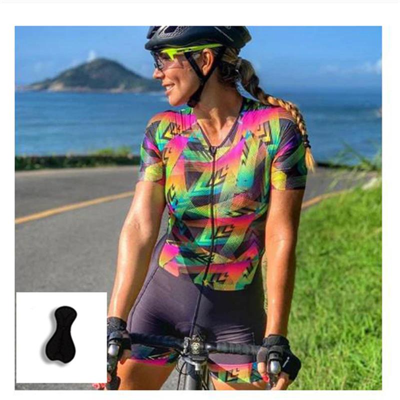Women's Custom New Pro Triathlon Breathable Short Sleeve Cycling Jersey Suit Ladies Gel Pad Bicycle Triathlon Jumpsuit Sets