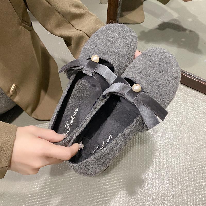 Зимние туфли Мэри Джейн, летние туфли с бантом в стиле ретро, пушистые, женские туфли-одинарки с жемчугом, с небольшой внутренней высотой подъема