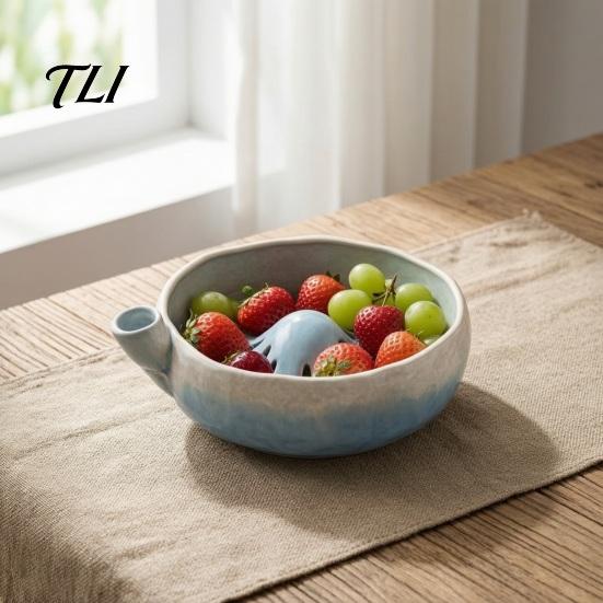 Afvoerkom voor Vers Fruit Keramische Bessenwasbak met Gat, Gemakkelijk Schoon te Maken Keuken Zeefkom, Compact Zelf Afspoelend Serveer En Groente Handig
