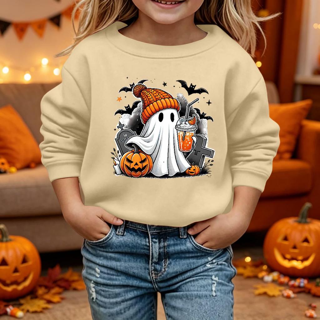 Kid's Halloween Print Hoodie Relaxed Fit Long Sleeve Pullover for Boys and Girls