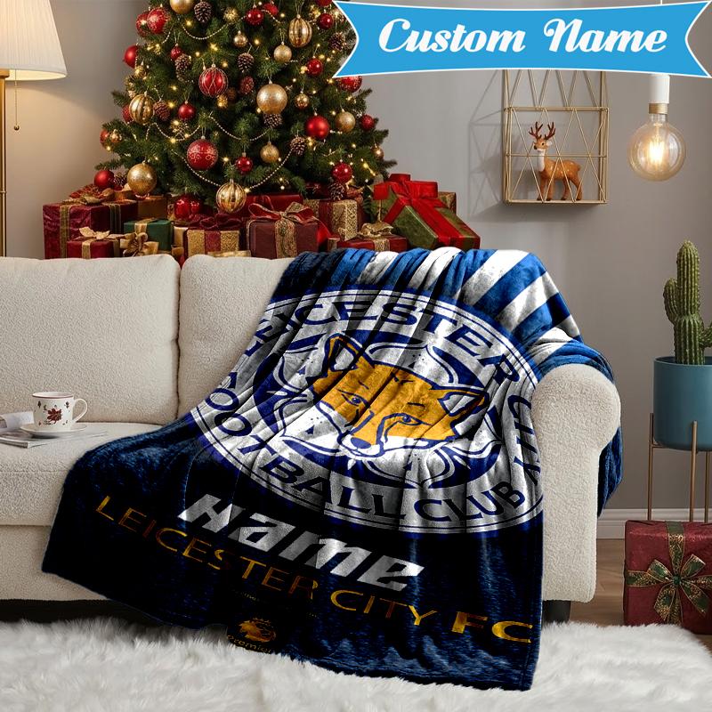 Custom Name Leicester FC Crest Blanket Lightweight Ideal Bedding Blanket Perfect for Travel, Camping, Living Rooms, Sofas, Christmas gift