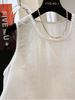 Lace Trim Ramie Cotton Round Neck Sleeveless Cardigan 