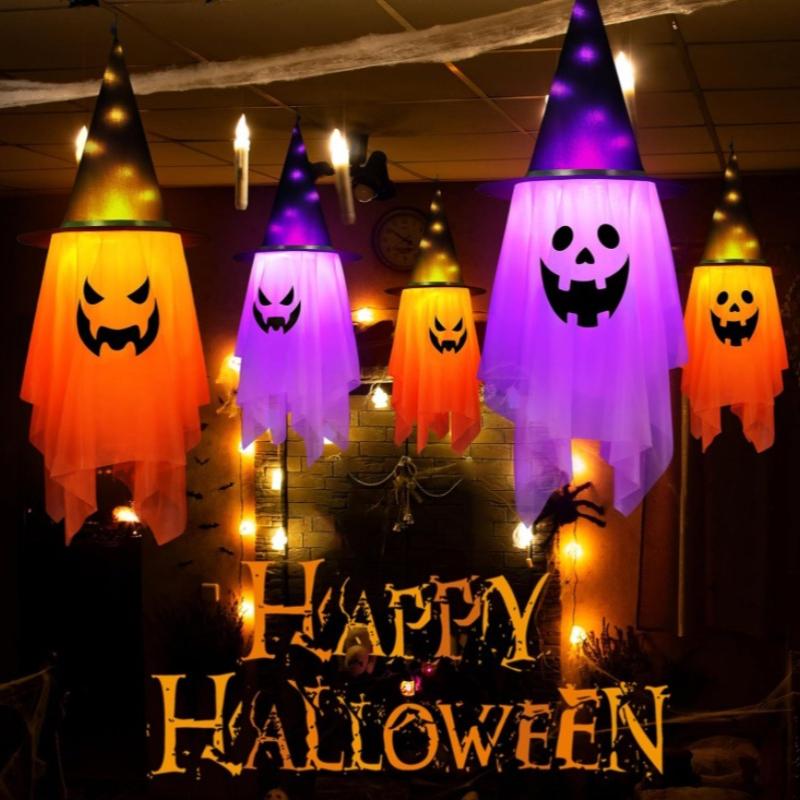 1-2PCS Halloween Glowing Pumpkin Wizard Hanging Prop for Kids Indoor Outdoor Haunted House Setup Party Scene Decor Accessories