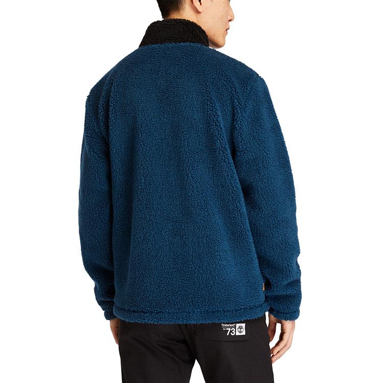 Timberland Color Block Fleece Lined Logo Casual Stand Collar Jacket Men jackets Medium-Blue A43P2-BZ4