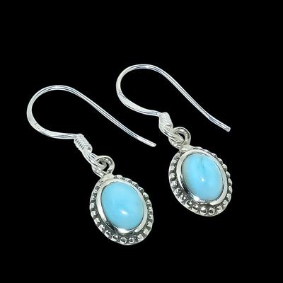 Natural Republic Larimar Kamień Szlachetny Ręcznie Robiony Kolczyk z Solidnego Srebra Próby 925 1,25" F0S47