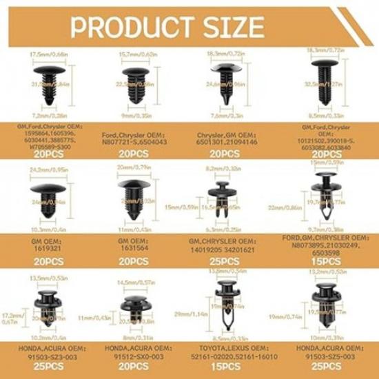 240PCS 12Package Dimensionss Bumper Retainer Clips Car Accessories 240PCS