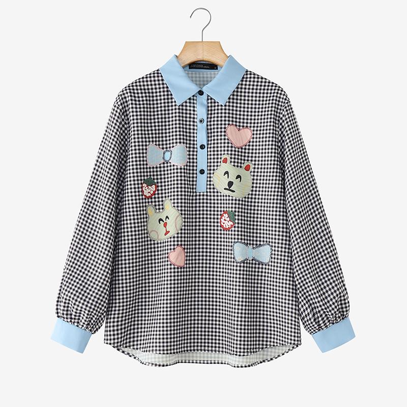 ZANZEA Women Casual Turn Down Collar Long Sleeve Plaid Print Blouse