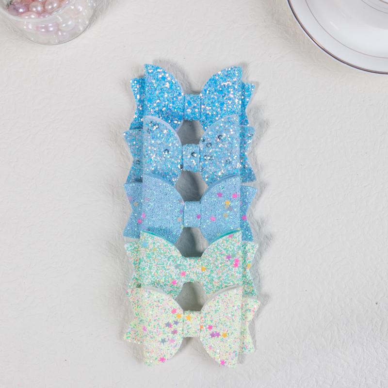 

5pcs cute girls hair bows with clips kids 3inch Sparkly bows hair clips multicolour hair accessories set