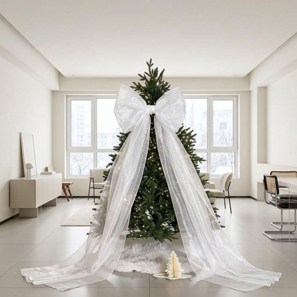 Oversized Christmas Bow Ornaments multicolor Shiny Giant Bow Hanging Decoration with Long Streamers Pearlescent Bowknot Ornament