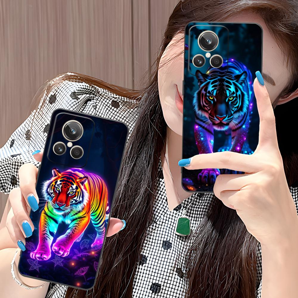 Tiger Neon Mobile Cell Phone Case for Realme 15 14 13 12 11 10 9 Pro Plus T I Lite 5G Colorful Printing Cover Cover Pretty