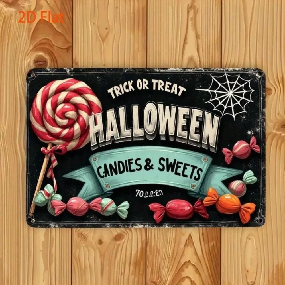 Vintage Halloween Metal Sign 2D Flat Candy Decor for Home Party Rustic Wall Art