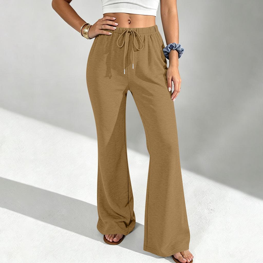 Women's Casual Color Drawstring Waist Loose Fit Flare Jogger Pants