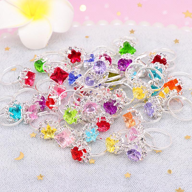 Children's Adjustable Rhinestone Ring Set - Gift Box of Gemstone Finger Jewelry for Girls