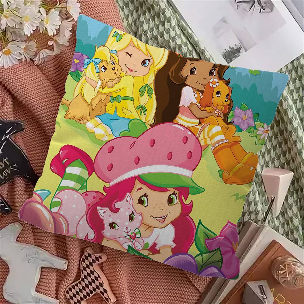 Kawaii Cute S-Strawberry S-Shortcake Pillow Covers Cartoon Sofa Decorative Home Double-Sided Printing Short Plush Cushion Cover
