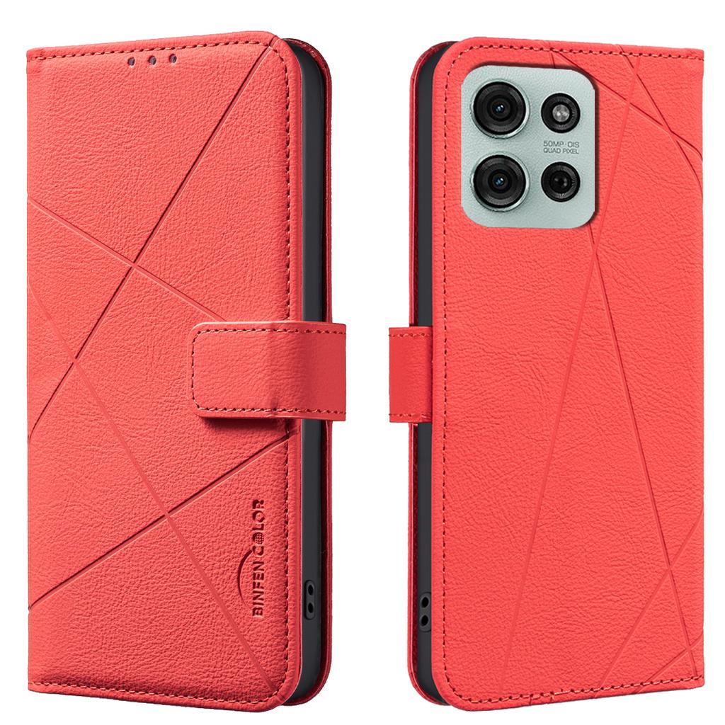 For Motorola Moto G75 5G Case BINFEN COLOR BF35 Geometry Imprinted Leather Phone Cover RFID Blocking Wallet Stand