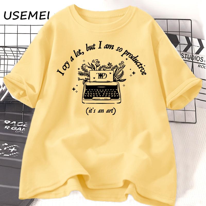 I Cry A Lot But So Productive T-shirt Tortured Poets T Shirts Cotton Short Sleeve Graphic Tees Summer Oversize Ladies Tshirt