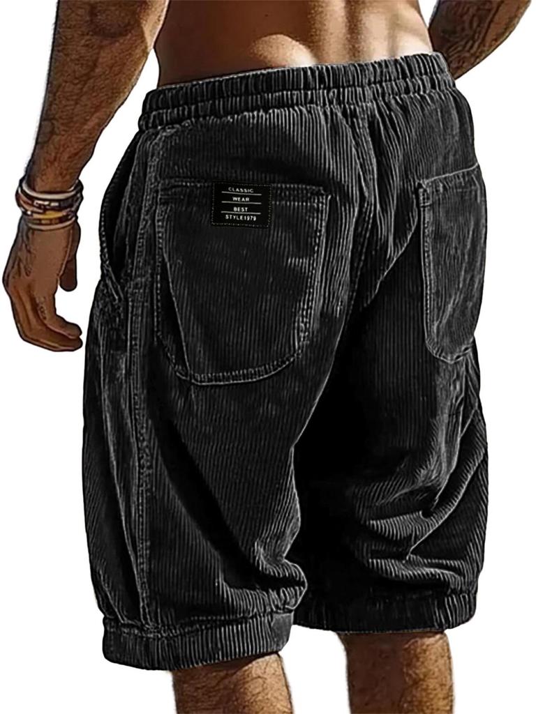 Back Pocket Black Label Men's Corduroy Summer Shorts - Loose, Casual, Multi-color Drawstring Pants
