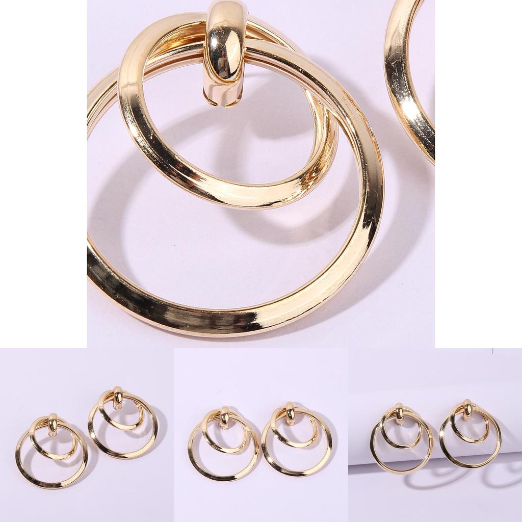 Geometric Gold Metal Earrings For Women With Electroplated Finish Fashion Jewelry For Office Wear